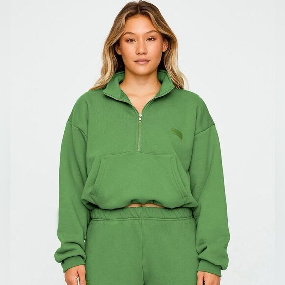 Set Active Half Zip Cropped Sweatshirt Pullover in Lucky Green Size Medium - Picture 1 of 9